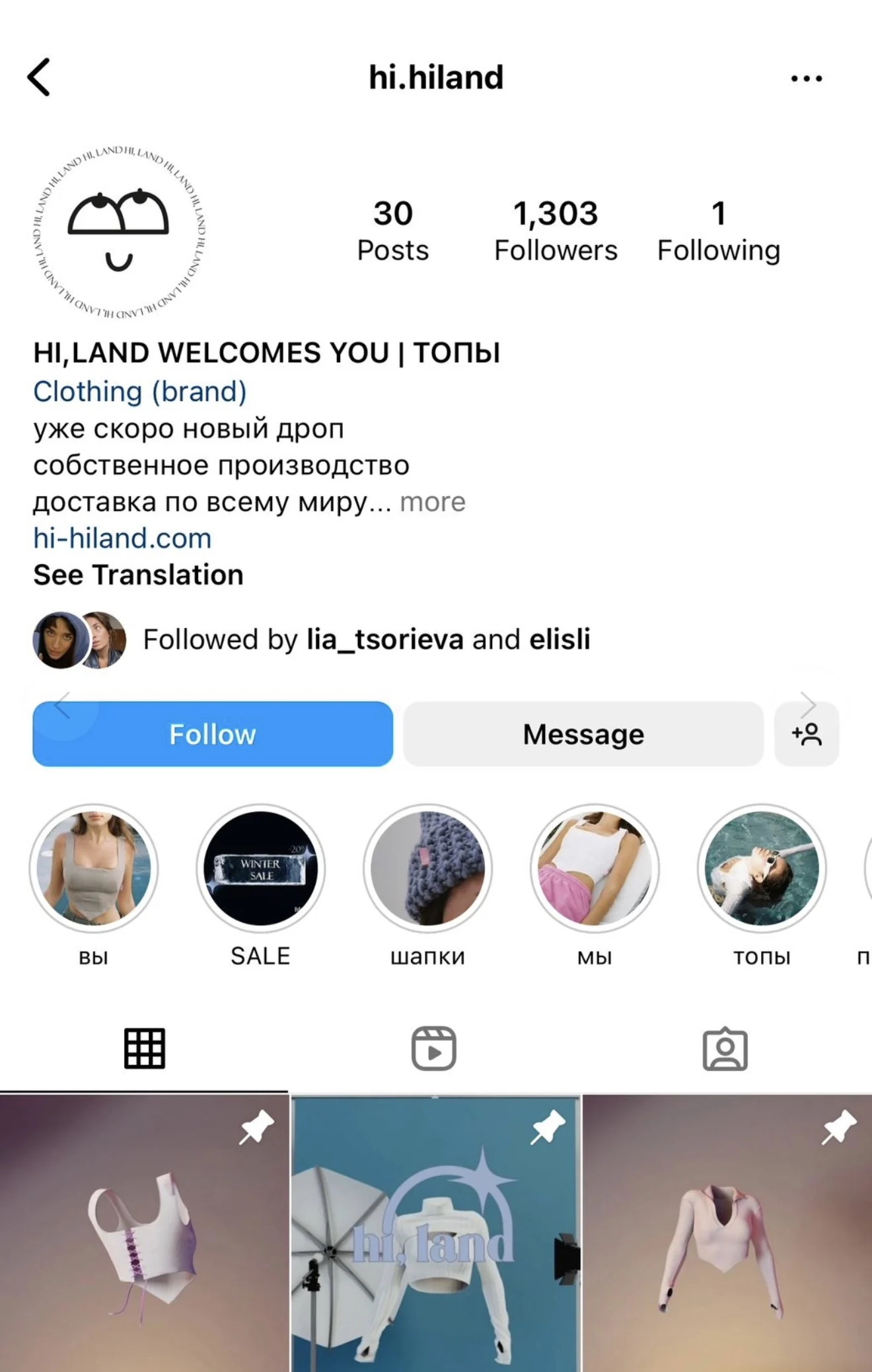 Instagram profile snapshot for HI,LAND