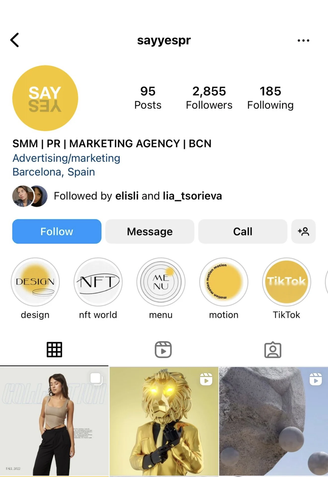 Instagram profile snapshot for SAY YES PR